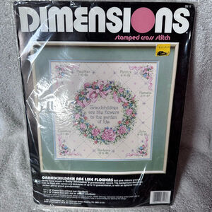 Vintage 1991 DImensions Grandchildren are Like Flowers Stamped Cross Stitch Kit